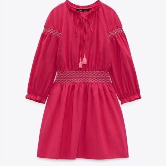 ZARA CONTRASTING ELASTIC DETAIL POPLIN DRESS - Picture 6 of 8